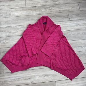 Ralph Lauren Cardigan Pink Cable Knit Open Front Sweater Pocket Asymmetric, XL